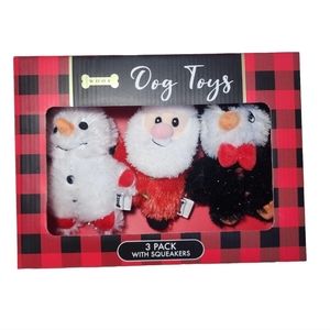 Woof Dog Toys 3 Pack With Squeakers Christmas Gift For Puppy In Box Santa NEW
